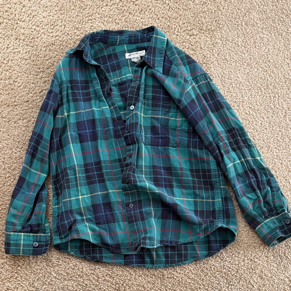 Eddie Bauer Green and Blue Plaid Shirt